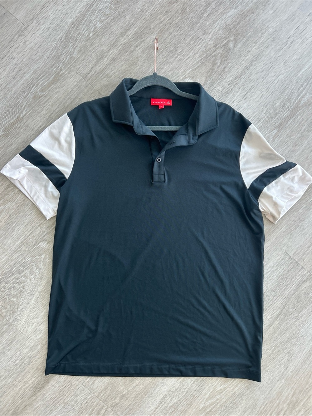 Redvanly Mens Golf Performance Polo Shirt L Black White Man Cave Logo Stretch